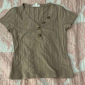 Pink rose tan v-neck tee